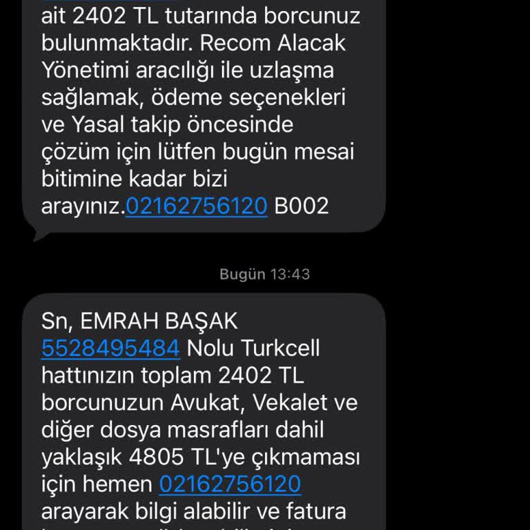 Bana Ait Olmayan Hat Ve Borç İçin Yanlış Bilgilendirme Mesajları Alıyorum