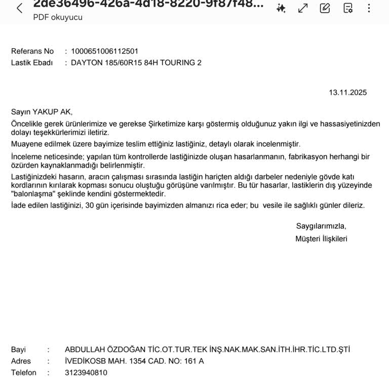Garanti Kapsamındaki Lastikte Erken Balon Oluşumu Ve Mağduriyet