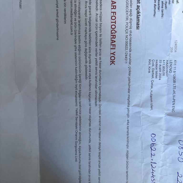 Kasko Kapsamı Dışında Bırakılan Tablet Hasarı Ve Yetersiz Çözüm Teklifi