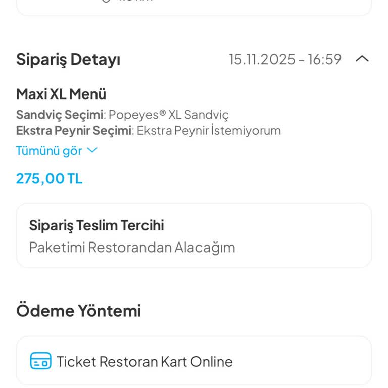 Popeyes Yanlış Şubeye Yönlendirilen Sipariş Teslim Edilmedi, Ücret İadesi Veya Yeni Menü Talebi