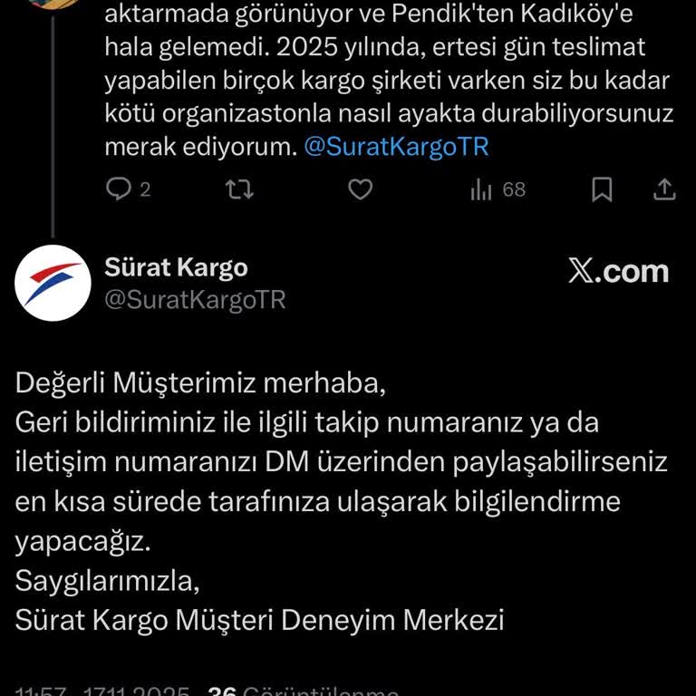 Sürat Kargo Teslimat Gecikmesi Ve İletişim Sorunları