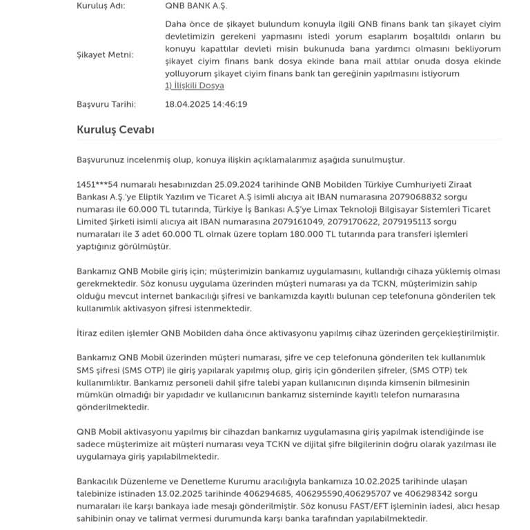 QNB Finansbank Hesabımdan İzinsiz 480 Bin TL Çekildi Başvurum Gerekçesiz Kapatıldı