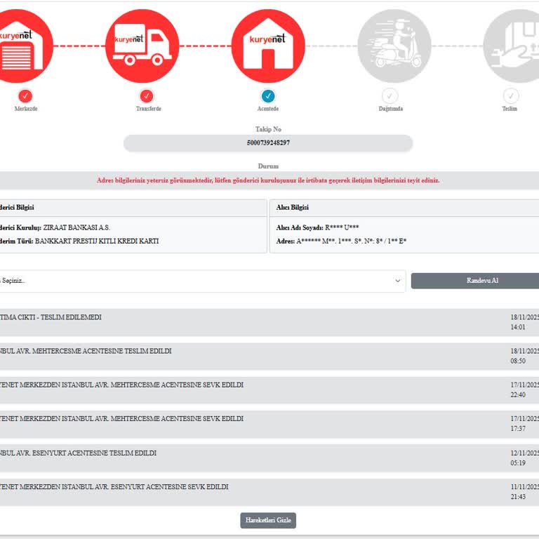 Kredi Kartım Yanlış Adrese Gönderildi Teslimat Yapılamıyor