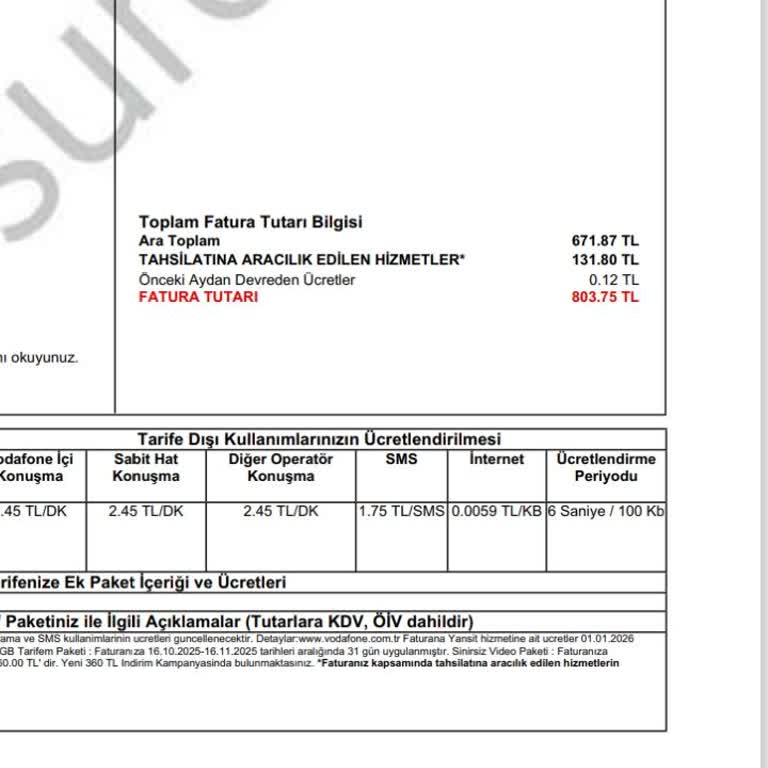 Faturada Belirsiz 'Aracılık Hizmetleri' Ücreti Ve Çözülmeyen Fazla Tahsilat