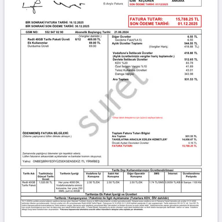 Taahhütlü Tarifede Haksız Yüksek Fatura Ve Ek Ücret Sorunu