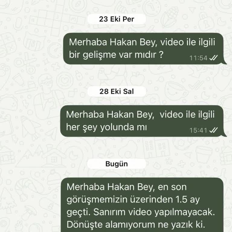 Düğün Kısa Filmimiz Teslim Edilmedi, Ücret İadesi Ve Mağduriyetimin Giderilmesini Talep Ediyorum