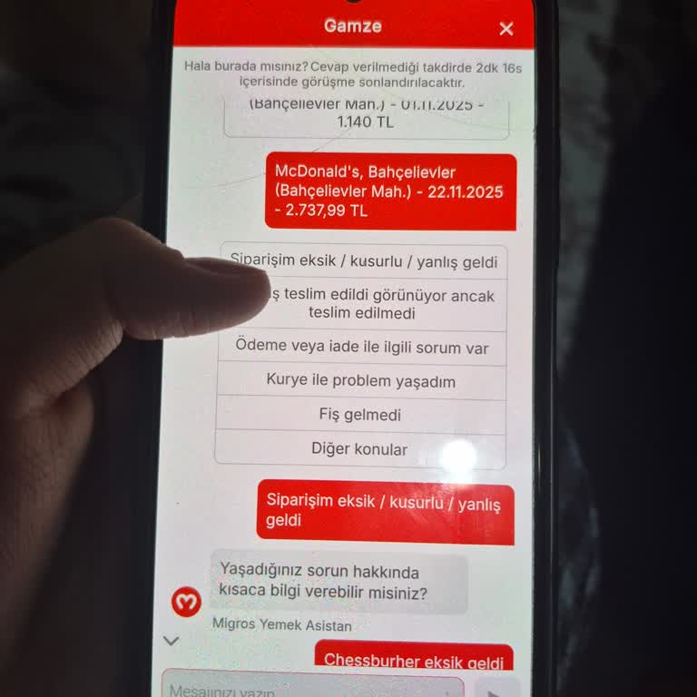 Migros Yemek Siparişimde Eksik Hamburger Ve Çözümsüzlük