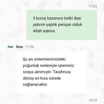 Betwoona'da Yatırım İşlemi İptal Edildi, Canlı Destek Sorunu Çözmüyor