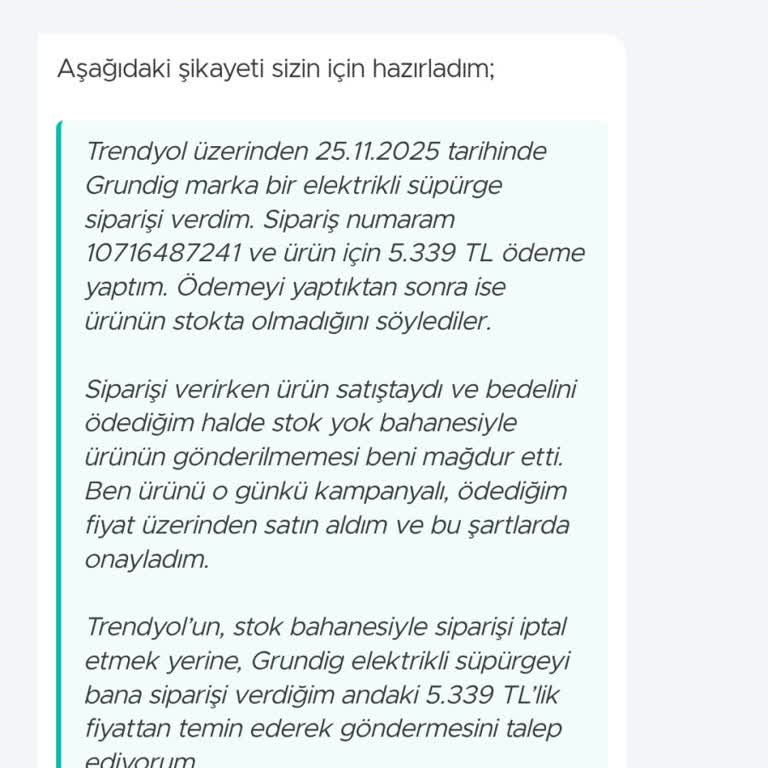 Stok Bahanesiyle İptal Edilen Süpürge Siparişim Mağduriyet Yarattı