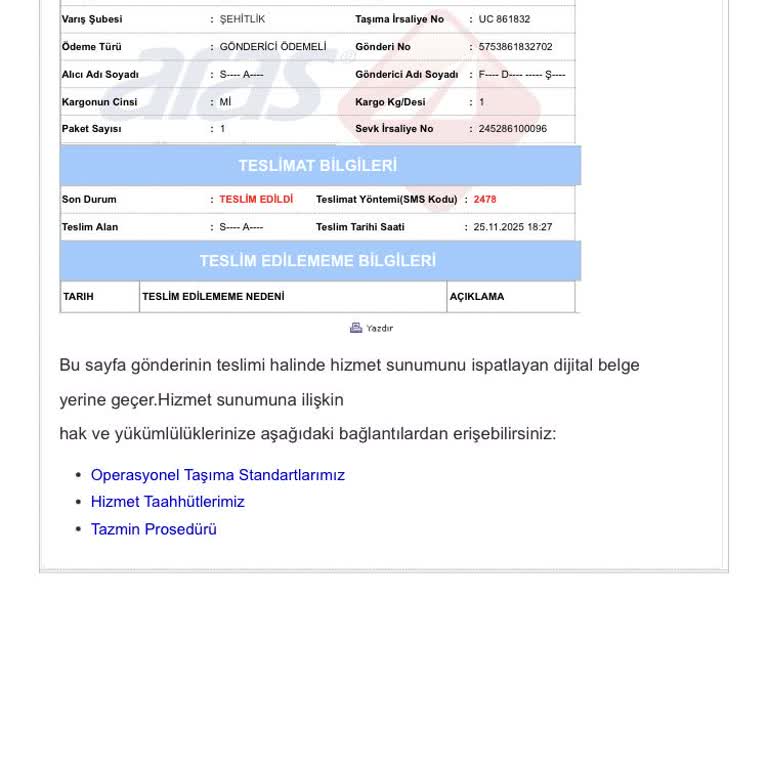 Kapıdan Ödemeli Kargo Ve Şube Hakkında Endişelerim Var