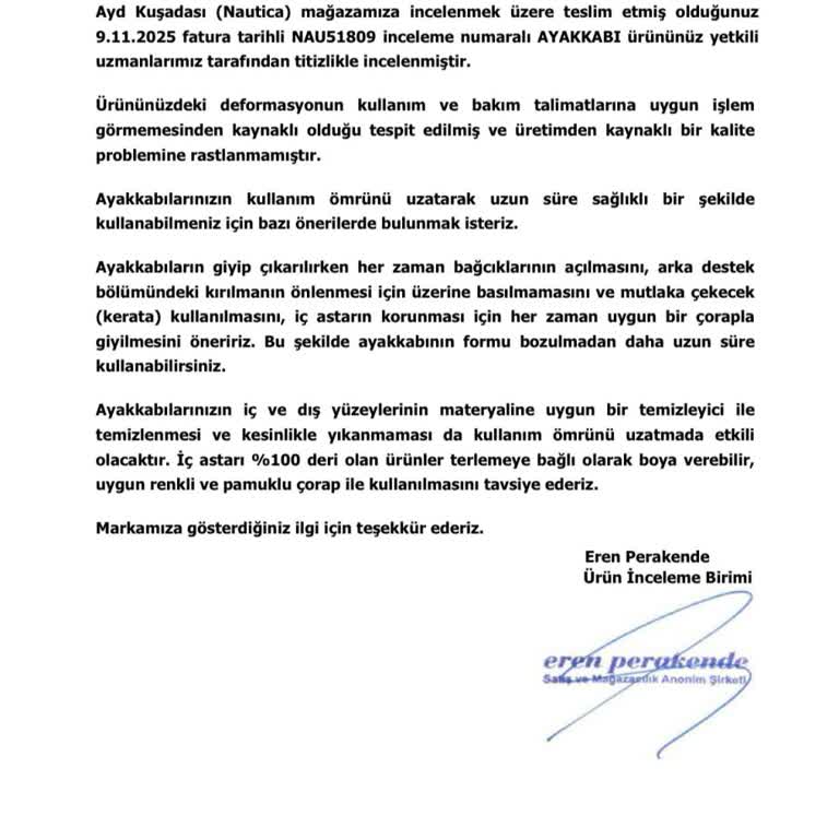 Nautica Ayakkabıda İlk Kullanımda Sorun Ve Yetersiz İnceleme Sonucu