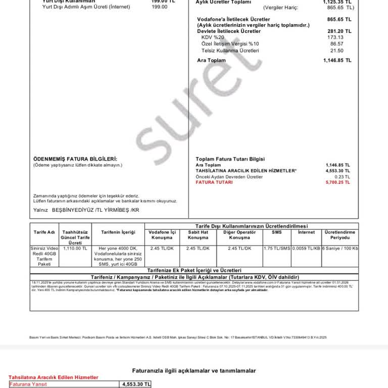 Fatura Harcama Sınırı Aşılarak Haksız Mobil Ödeme Yansıtılması