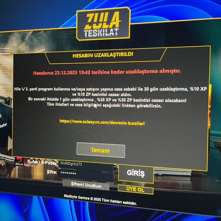 Uzun Aradan Sonra Giriş Yaptığım Zula Hesabıma Haksız Ban Uygulandı