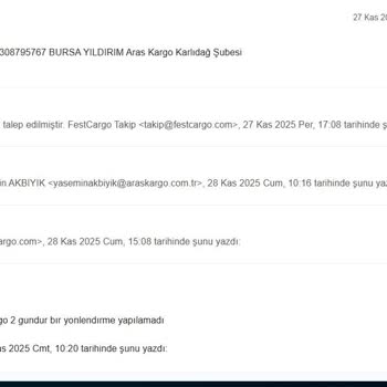 Aras Kargo Samanlı Şubesi'nde İletişimsizlik Ve İlgisizlik Mağduriyeti