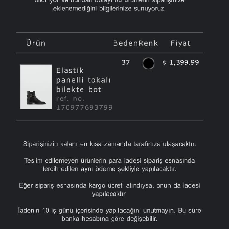 Satın Aldığım Ayakkabı Temin Edilmeden Siparişim İptal Edildi