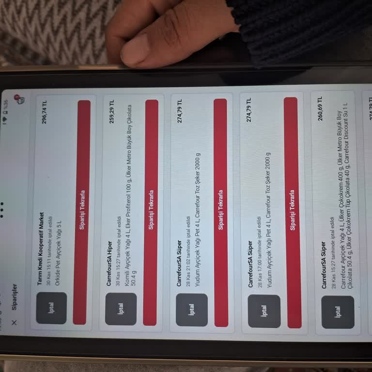 Yemeksepeti Üzerinden Carrefour SA Siparişlerimin Sürekli Ve Gerekçesiz İptal Edilmesi