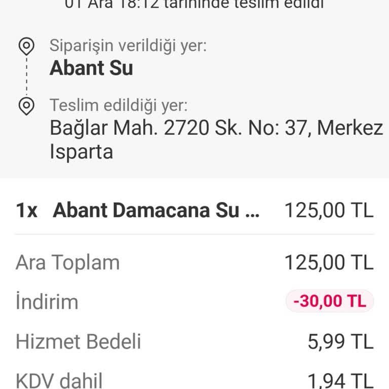 Teslim Edilmeyen Su Siparişi İçin Ücret Alınması Ve Destek Sorunu