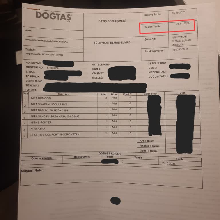 Yatak Odası Takımım 48 Gündür Teslim Edilmedi, Mağduriyetim Giderilsin