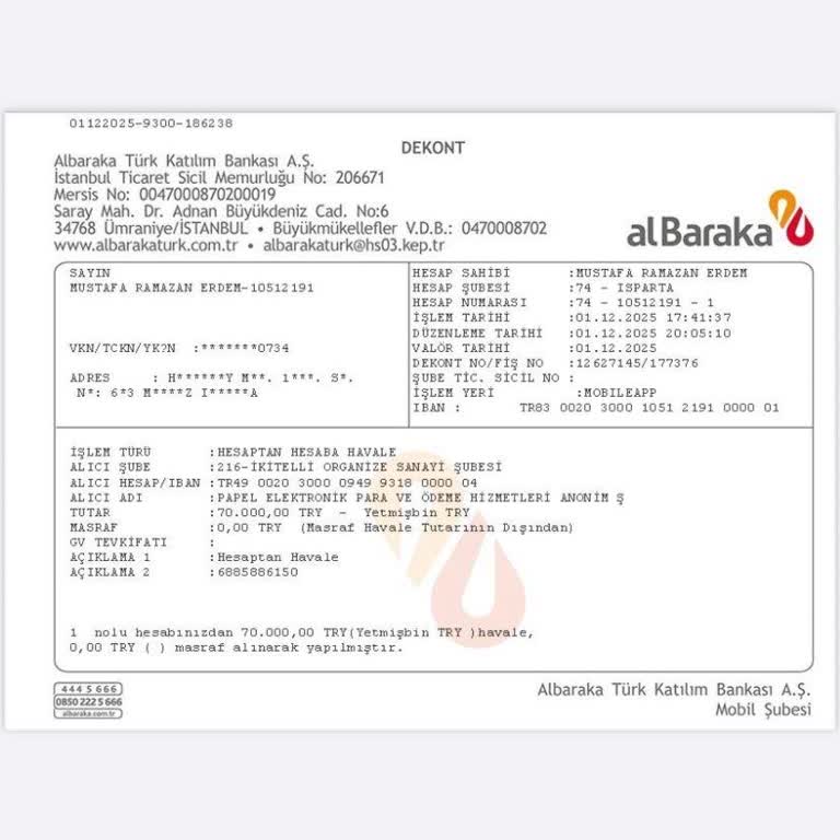 Papel Hesabıma EFT İle Gönderdiğim 70.000 TL Üç Gündür Ulaşmadı, Mağduriyetim Giderilmiyor
