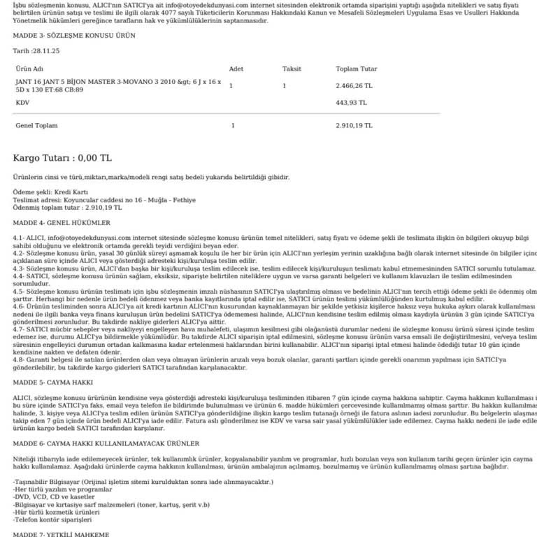 Satın Aldığım Jant, İlan Fiyatından Gönderilmedi Ve Ücretim İade Edilmek İsteniyor