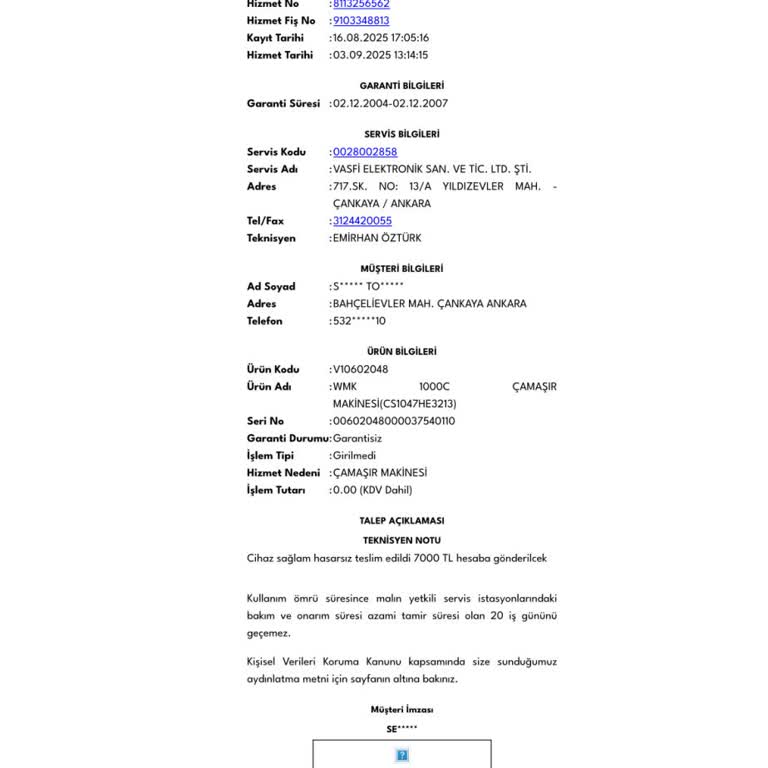 Vestel Çamaşır Makinesi Arızası Çözülmedi Tekrar Tekrar Ücret Talep Edildi Muhatap Yok