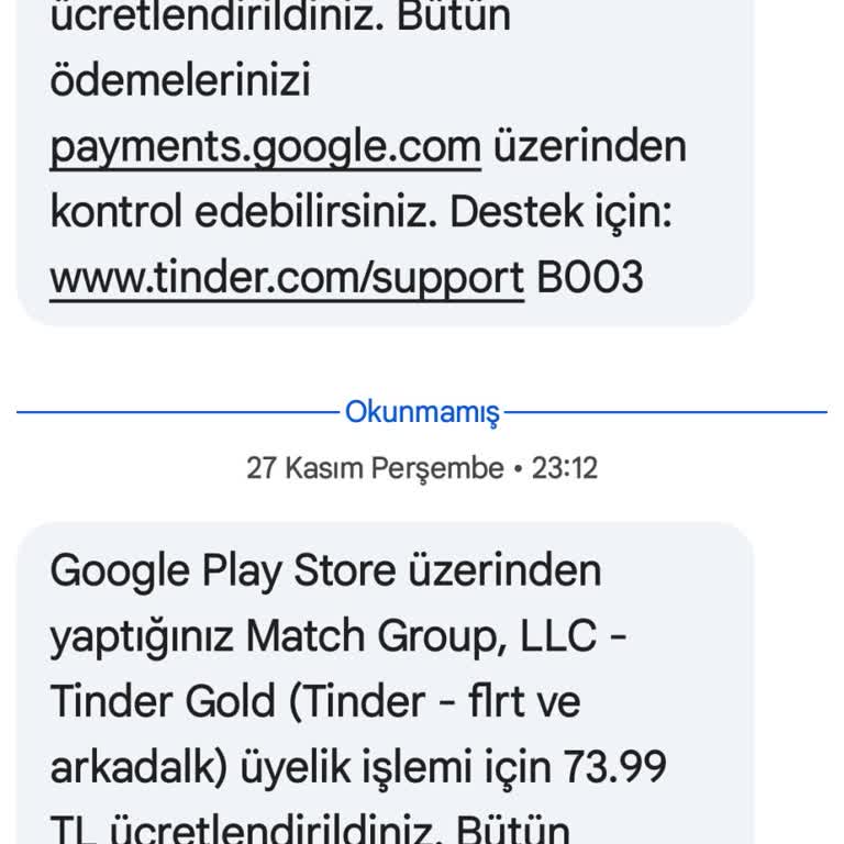 İzinsiz Tinder Ödemeleri Faturama Yansıtıldı, İade İstiyorum