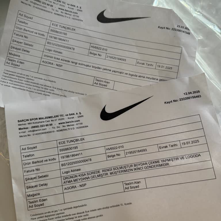 Nike Ve Barçın Mağazasından Alınan Eşofmanın Kısa Sürede Bozulması Ve İlgisiz Müşteri Hizmeti