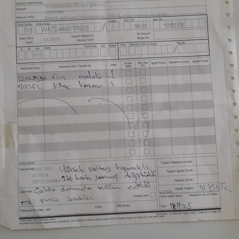 Elektrik Dalgalanması Nedeniyle Çamaşır Makinesi Arızası Ve Yetersiz Başvuru Süreci