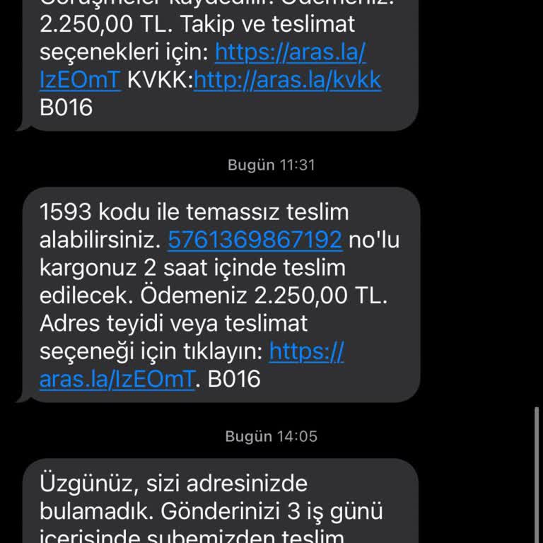 Aras Kargo Teslimat Yapılmadan Evde Yoktunuz Mesajı Alıyorum