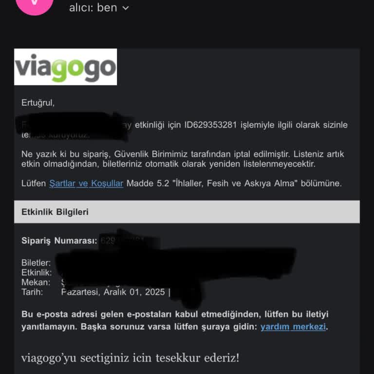 Viagogo Satışım Sebepsizce İptal Edildi, Ödemem Yapılmadı