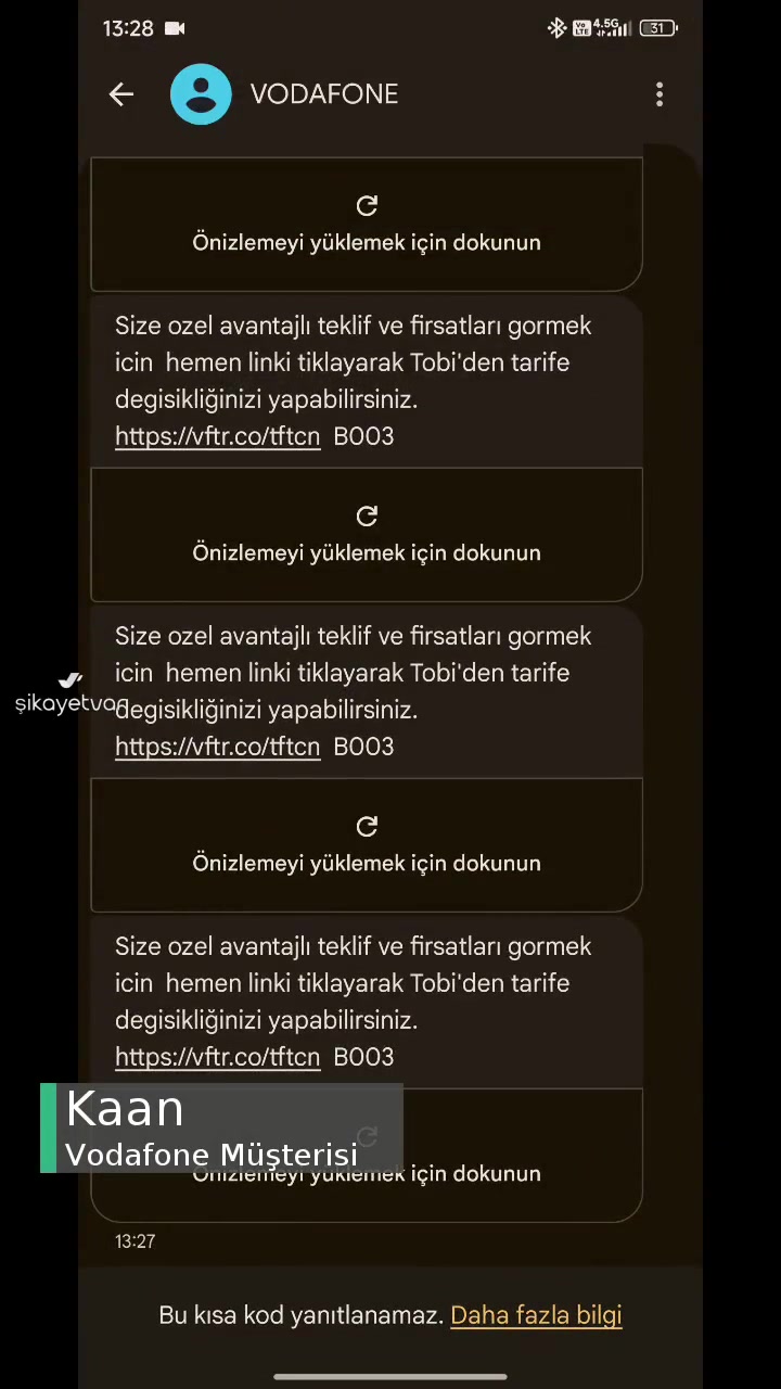 Vodafone Müşteri Temsilcisi Mesaj Tacizi videonun kapak resmi
