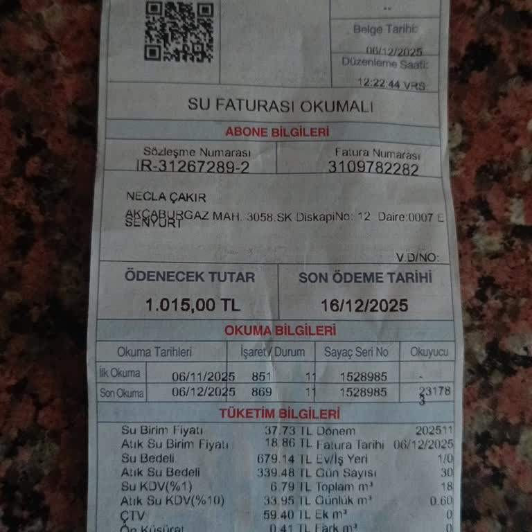 Beklenmedik Su Faturası Artışı İçin İnceleme Ve Düzeltme Talebi