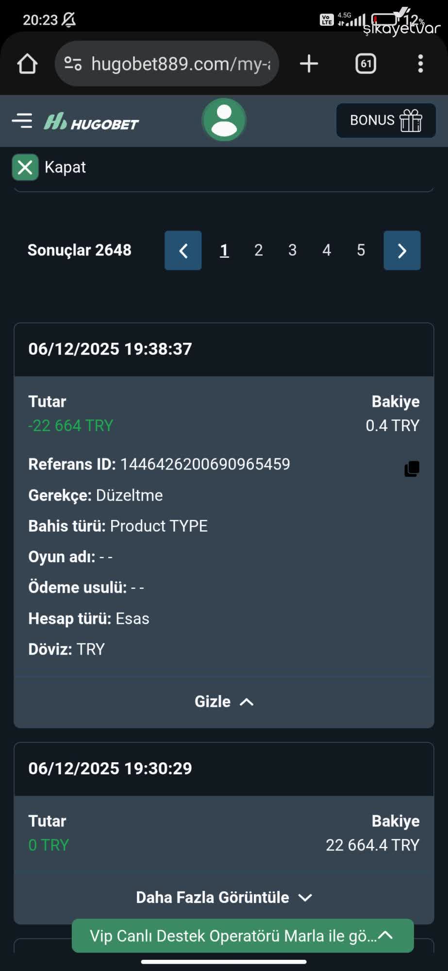 Interface utilisateur de Hugobet