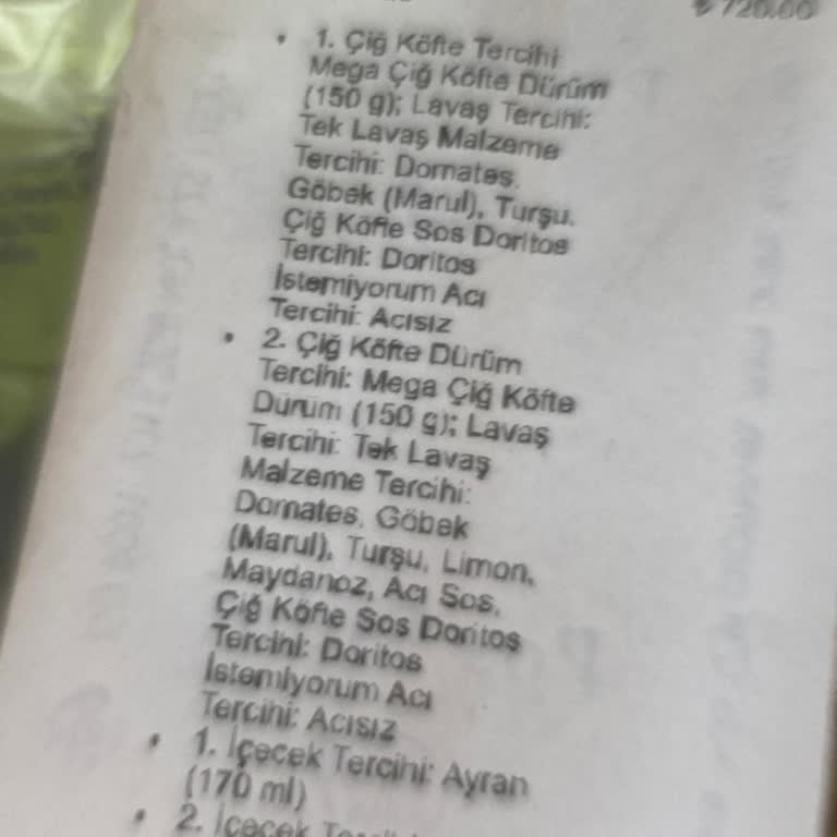 Getir Yemek Bayii Uygulamasında Karmaşık Arayüz Ve Okunamayan Sipariş Detayları