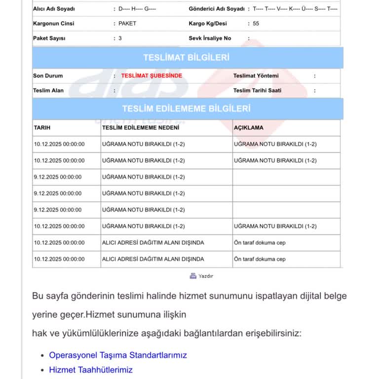 Kargom Adrese Getirilmeden Teslim Edilemedi Olarak İşleniyor