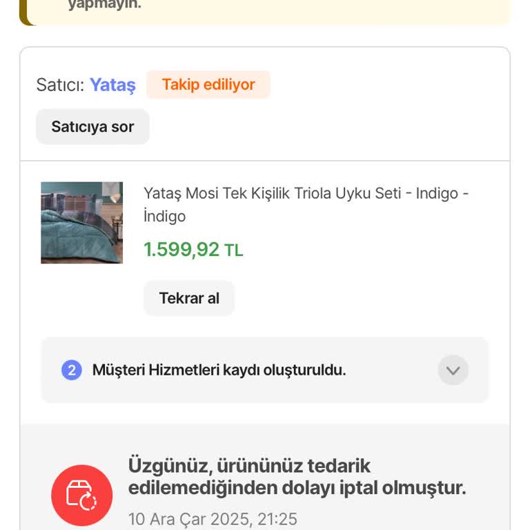 Stokta Olmayan Ürünün Satışı Ve Sipariş İptali Nedeniyle Mağduriyet