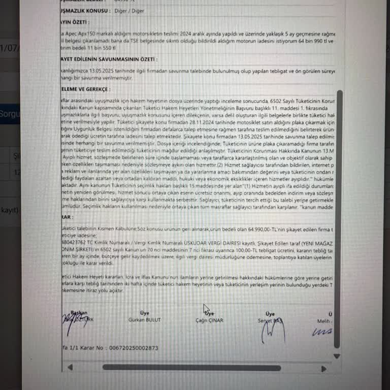 A101'in Hakem Heyeti Kararına Uymaması Ve Motosiklet İade Sürecinde Yaşanan Mağduriyet