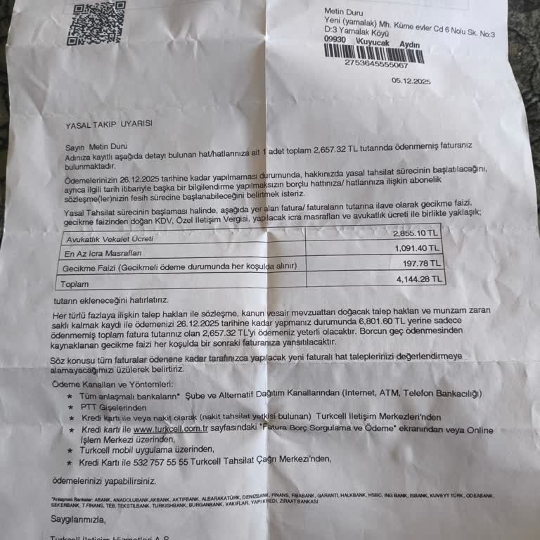 Kapatılan Hattıma Haksız Fatura Kesildi, Açıklama Ve İptal Talep Ediyorum