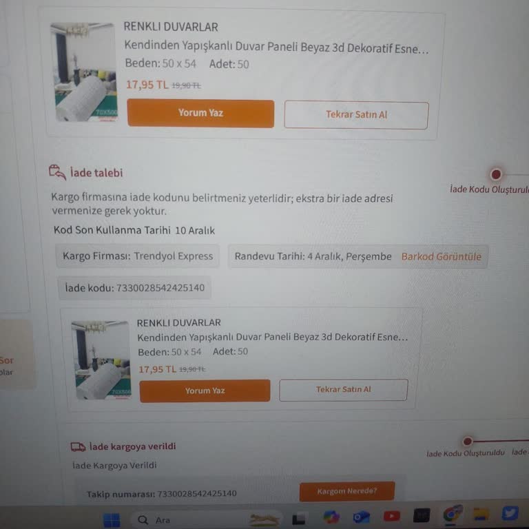 Trendyol İade Edilmeyen Ürün Bedelleri Nedeniyle Mağduriyet Yaşıyorum