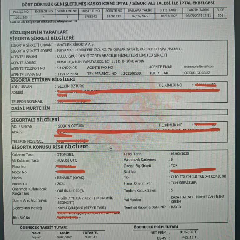 Kasko İptalinden Sonra İade Ödemem Yapılmadı Mağduriyet Yaşıyorum