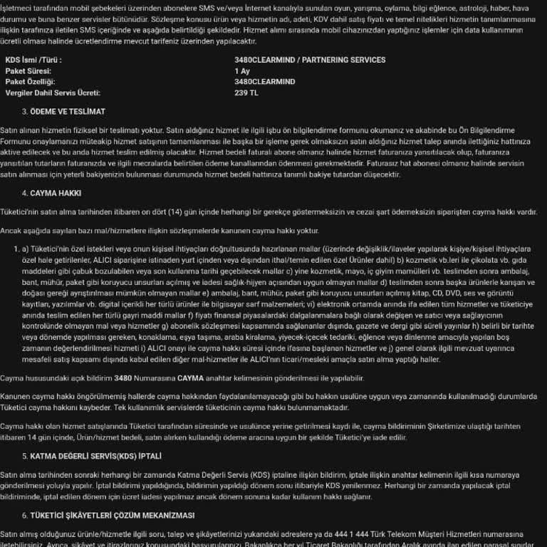 Bilgim Dışında Clearmind Uygulaması İçin Hattımdan Ücret Kesildi, İade Talep Ediyorum