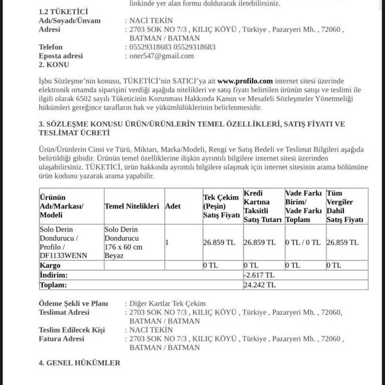 Profilo'dan Alınan Derin Dondurucunun İadesinde Geciken Ücret İadesi Ve Yetersiz Bilgilendirme