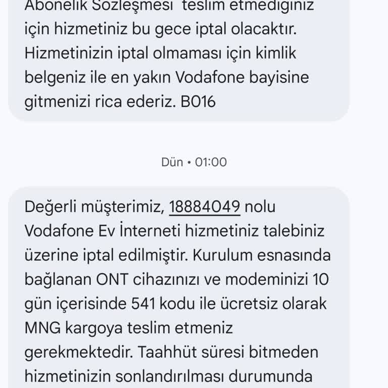 Vodafone Evde İnternet Aboneliğim Haksız Yere İptal Edildi Ve Cayma Bedeli Yansıtıldı