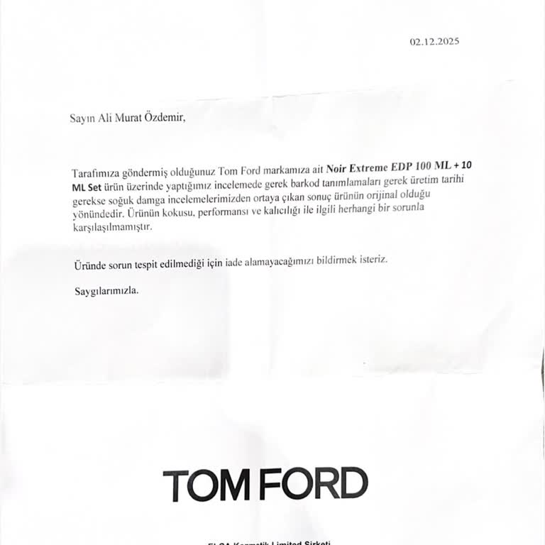 Tom Ford Parfümde Beklenmeyen Kalıcılık Sorunu Ve İade Talebimin Reddedilmesi