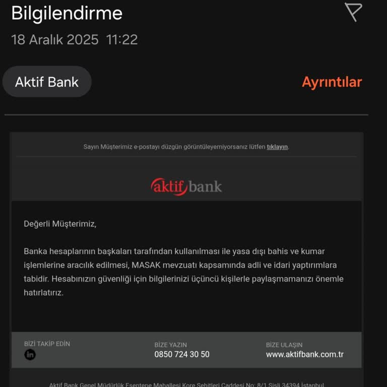 Aktif Banktan İzinsiz SMS Ve Kişisel Verilerimin Kullanımı Endişesi