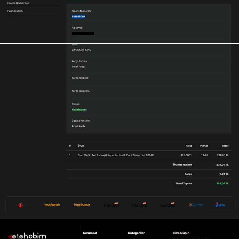 Siparişim Gönderilmedi, Ücret İadesi Talep Ediyorum
