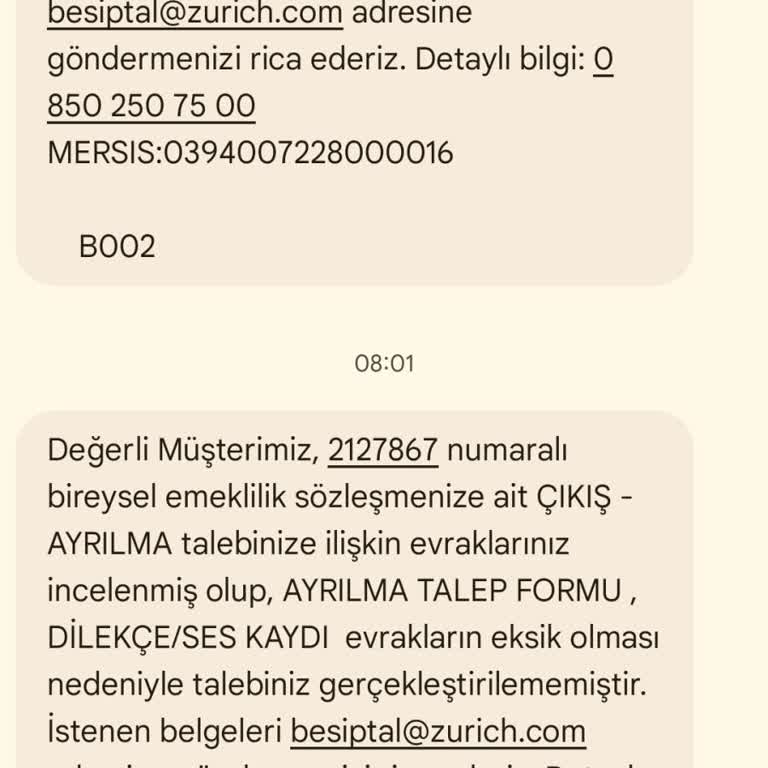 Zurich Yaşam Ve Emeklilik BES İptal Sürecinde Belgelerim Sürekli Reddediliyor