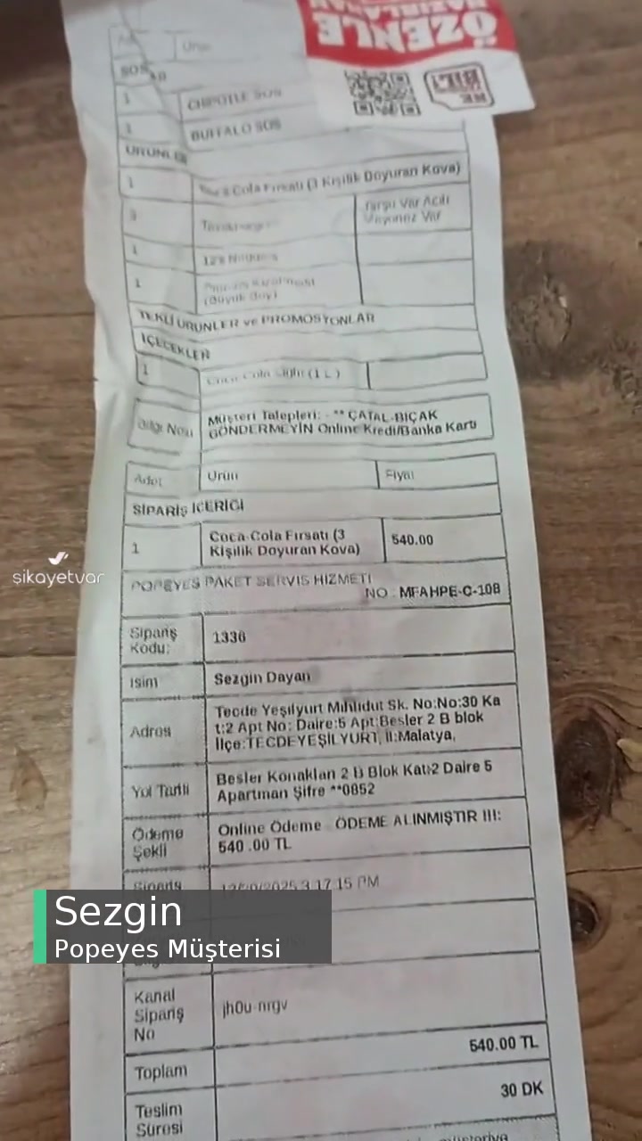 Popeyes Çiğ Ürün Yolladı videonun kapak resmi