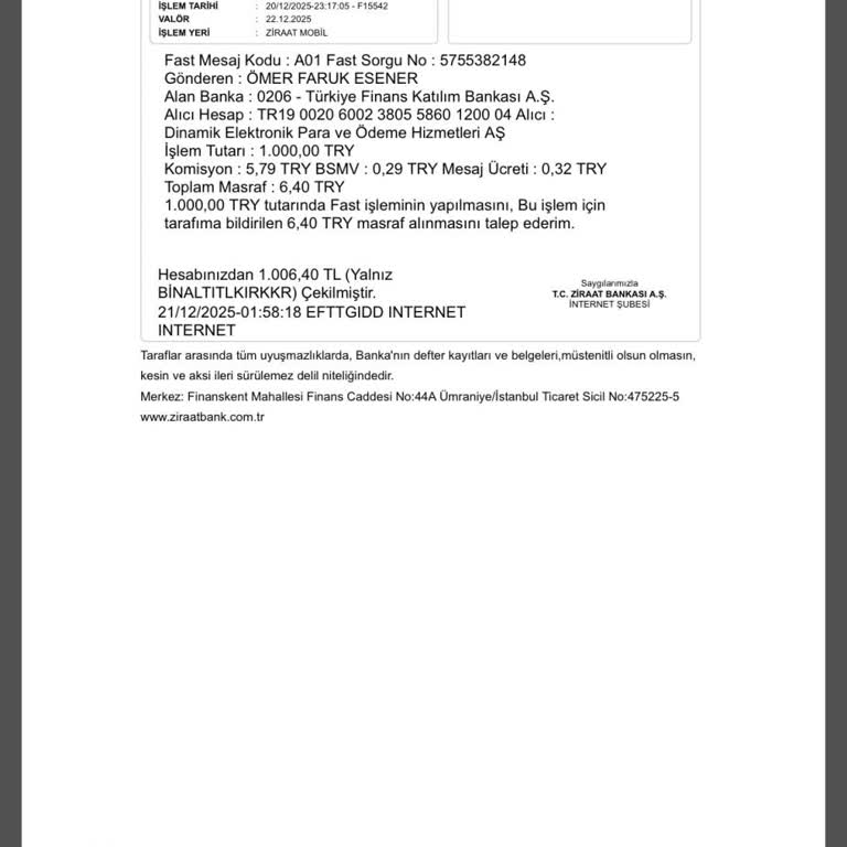 FAST İle Gönderdiğim Para Dinamik Pay Hesabıma Geçmedi