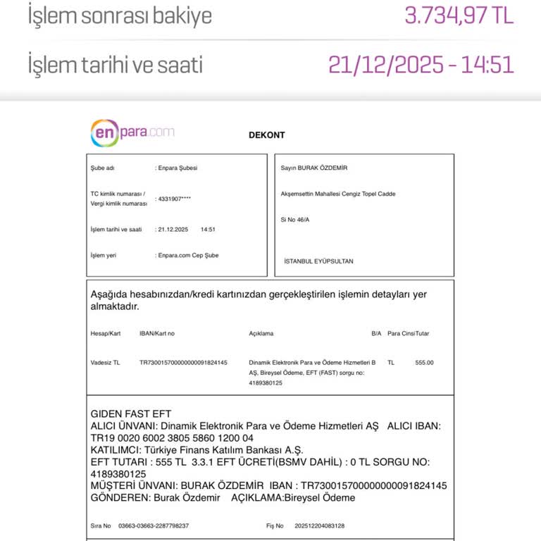 Gönderdiğim 555 TL Dinamik Pay Hesabıma Ulaşmadı, Acil Çözüm Bekliyorum